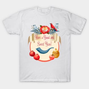 Happy Rosh Hashanah - Jewish New Year. Text Shana Tova! - Have a sweet year in Hebrew. Wishes text English T-Shirt